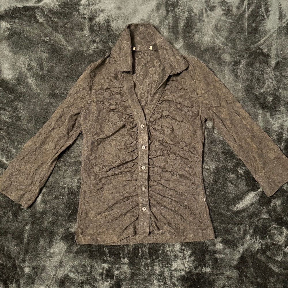 Vintage Y2K Gothic Sheer Floral Lace Button Up Top